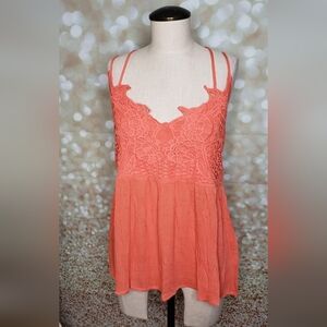 Blakely Coral Crochet Lace Tank